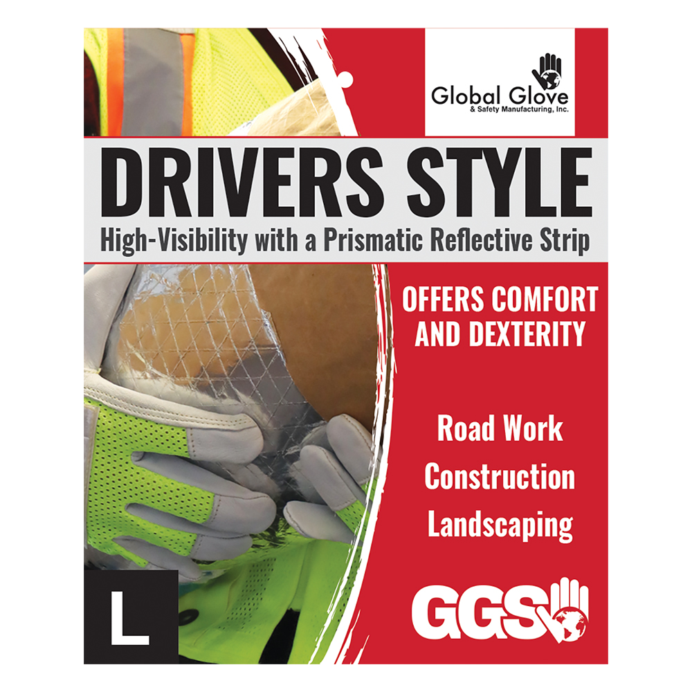 Global Glove High-Visibility Mesh Back Premium Goatskin Leather Palm Drivers Style Gloves -XL from GME Supply